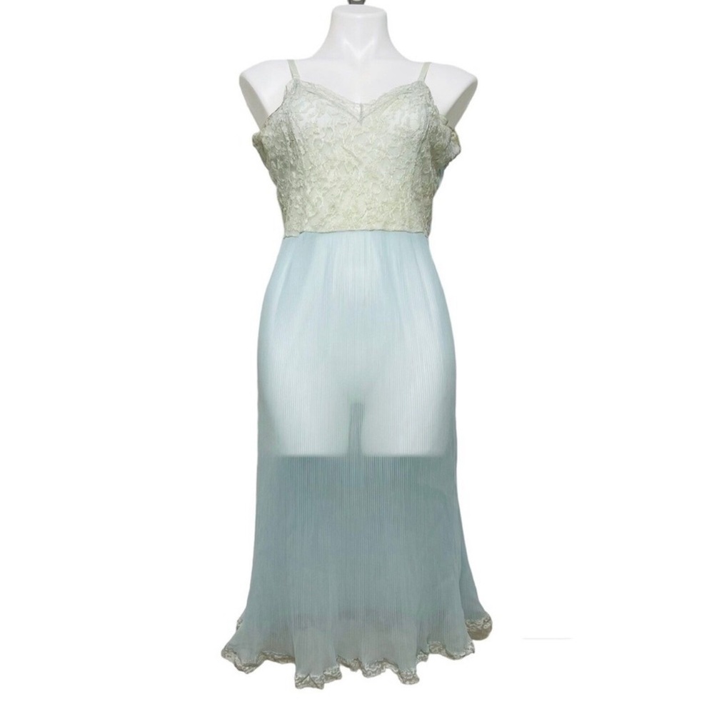 Light Blue Sheer Chemise with Lace Bodice and Ruffle Hem